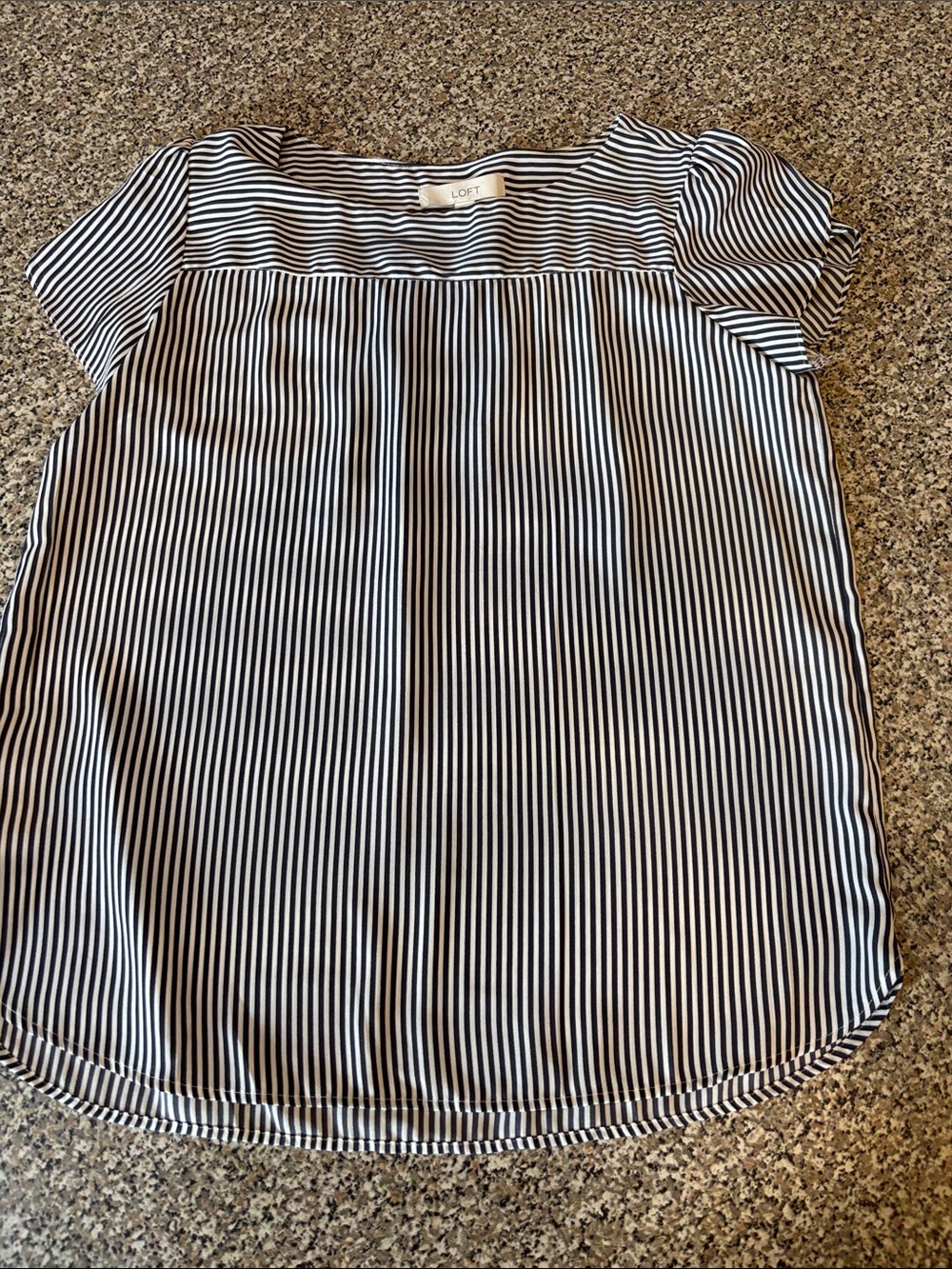 LOFT Blue & White Vertical Stripe Cap Sleeve Top